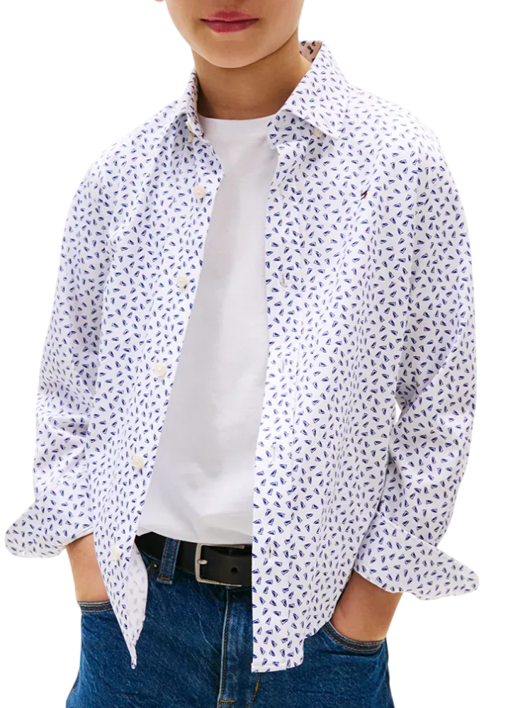 Tommy Hilfiger camicia bambino in fantasia bianco