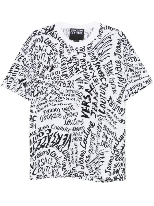 Versace Jeans Couture T-shirt maniche corte con logo all over bianco