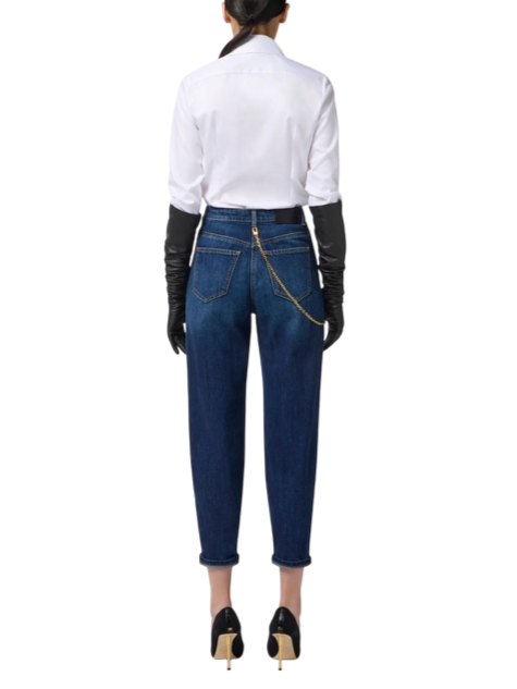Elisabetta Franchi jeans con catenella logata lavaggio blu