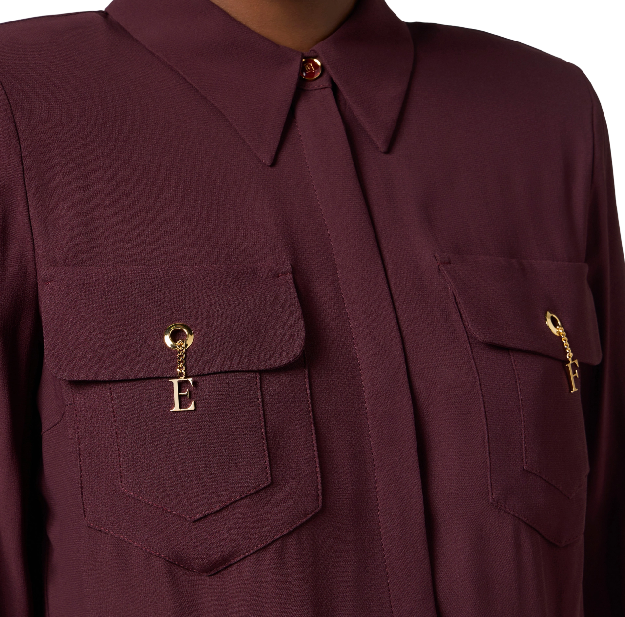 Elisabetta Franchi camicia in georgette con tasche borgogna
