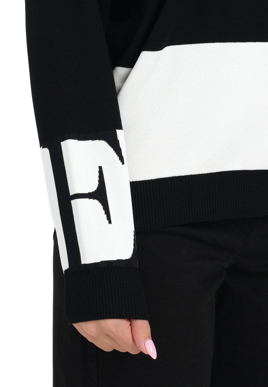 Elisabetta Franchi maglia bicolore con logo nero bianco - mem39