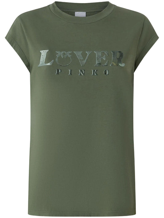 Pinko T-shirt Marrakech manica corta con logo verde militare