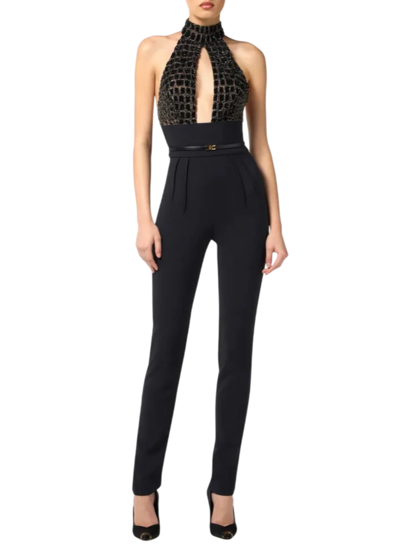 Elisabetta Franchi tuta jumpsuit con paillettes nero