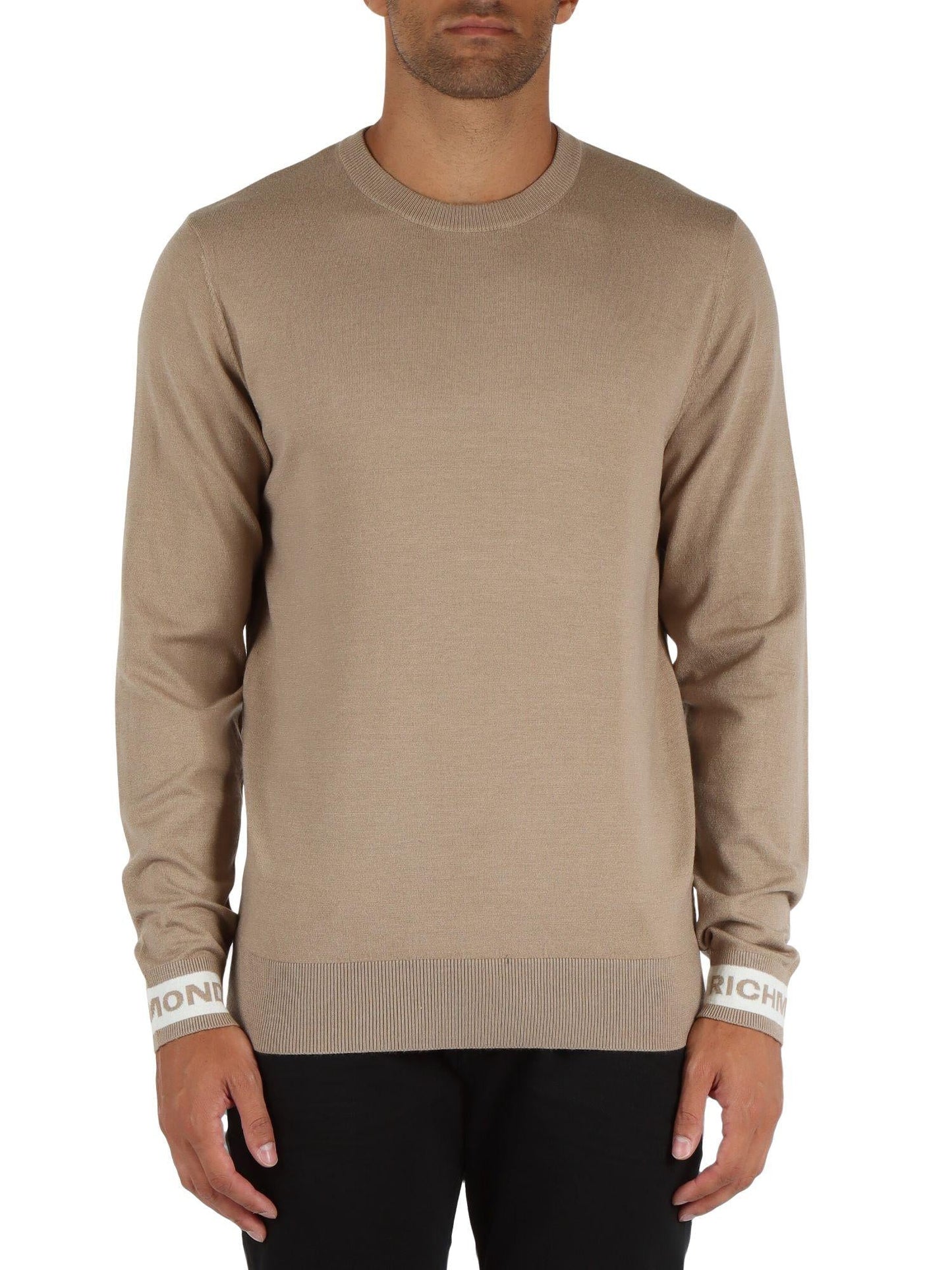 John Richmond maglia girocollo Artuso con logo jacquard beige
