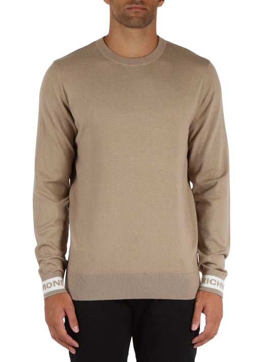 John Richmond maglia girocollo Artuso con logo jacquard beige
