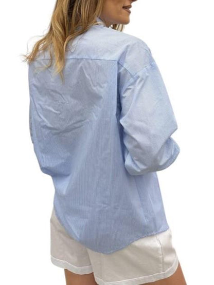 White Wise camicia manica lunga con applicazioni gioiello celeste