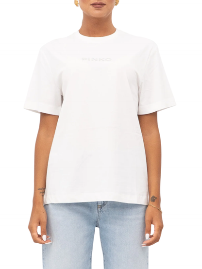 Pinko T-shirt Strepitoso con logo strass bianco