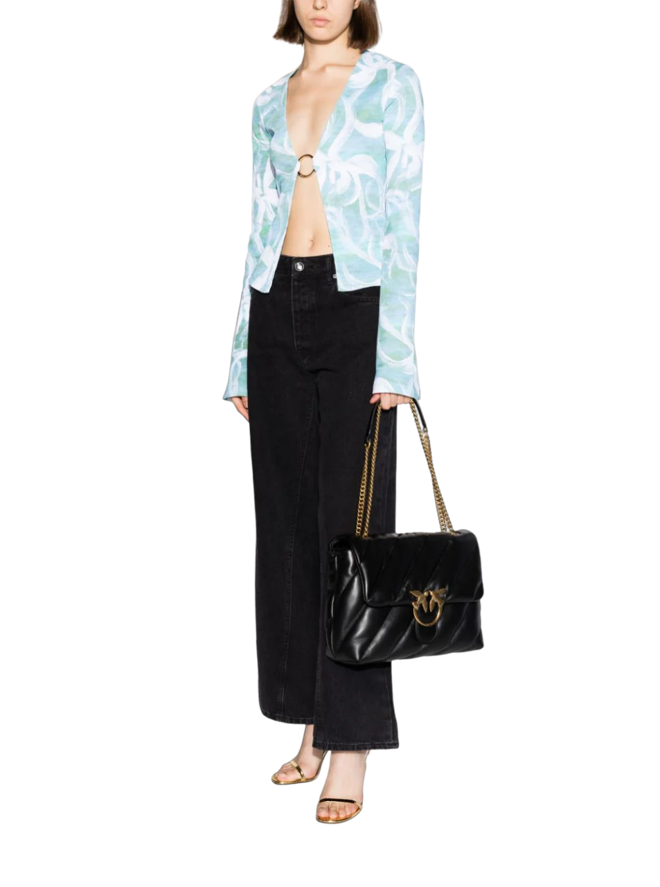 Pinko borsa Love Big Puff Maxi Quilt in pelle trapuntata nero oro