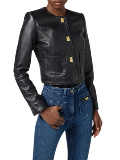 Elisabetta Franchi giubbino in pelle con bottoni gioiello nero