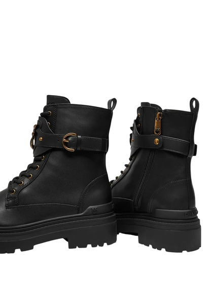 Pinko stivali anfibi Mia con placca Love Birds in pelle nero