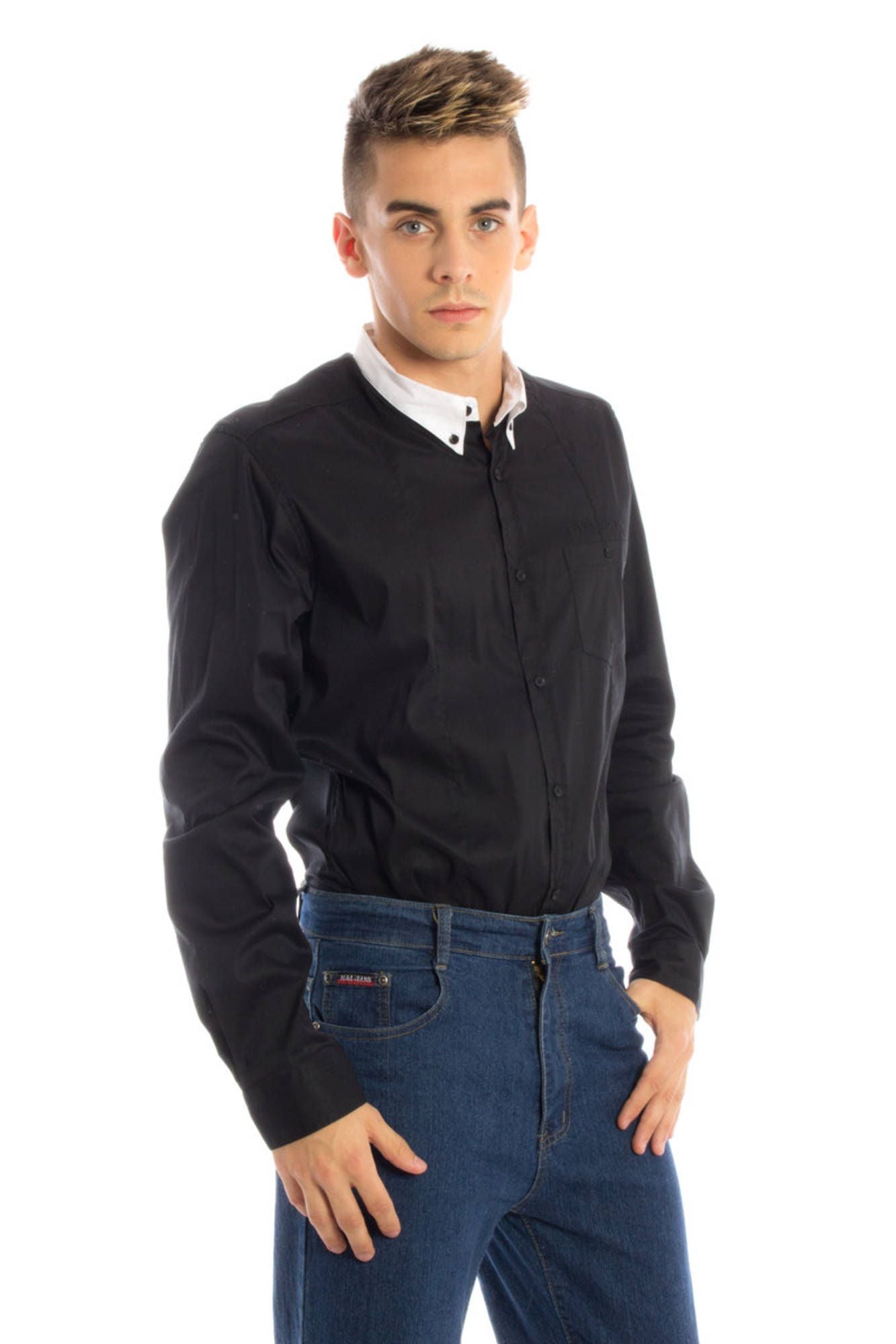 Papete Camicia Maniche Lunghe Uomo Nero"" - mem39